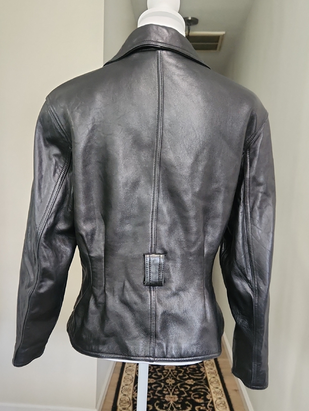 VINTAGE 80s Shoulder Pad Belted Tannery West Women's Black Leather Jacket M - Picture 4 of 16